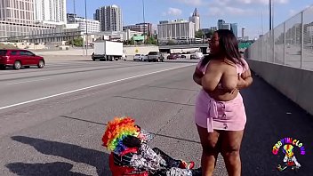 BBW gets banged on highway by a clown
